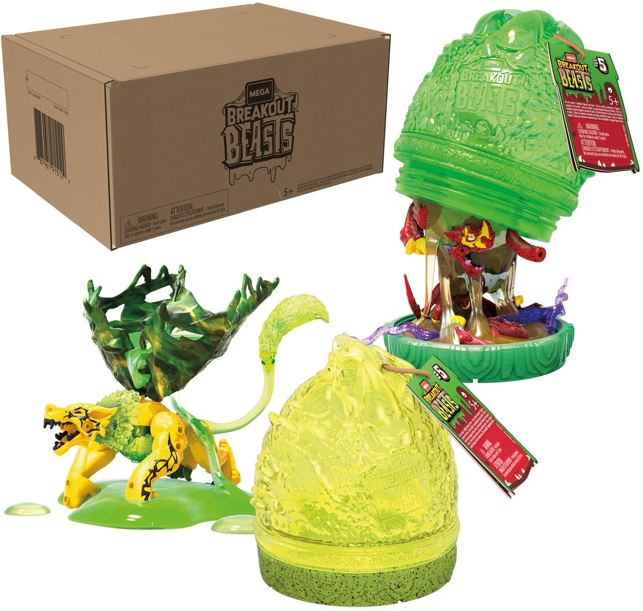 Mega Construx Breakout Beasts Bundle, Mystery Eggs with Slime for Kids